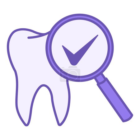 Dental Inspect Color Icon. Vector Icon of Tooth and Magnifying Glass. Dental care and treatment. Medicine Concept