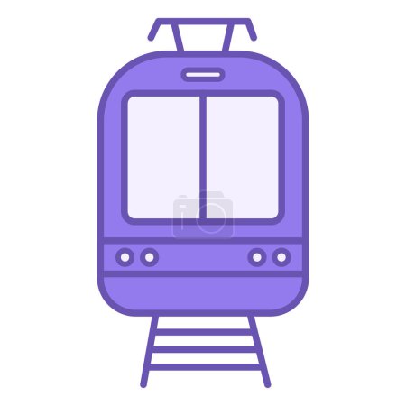 Téléchargez les illustrations : Icône de tramway colorée. Icône vectorielle de transport sur rail léger. Vue de face - en licence libre de droit