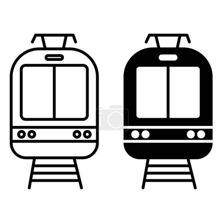 Icônes de tramway. Icônes de train léger vectoriel noir et blanc. Vue de face