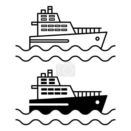 Ferry icons. Black and White Vector Icons of a Ship Transporting People. Travel and Tourism. Water Transport Concept