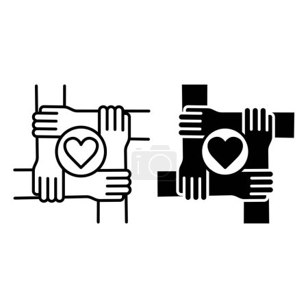 Sense of Belonging Icons. Black and White Vector Social Cohesion Icons. Micro-community, Common Purpose, Interpersonal Relationships. Wellness Concept