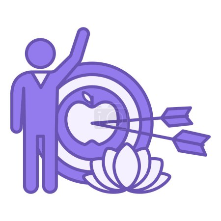 Colored Achievable Goals Icon. Vector Icon of Person, Goal, and Lotus. Healthy lifestyle. Wellness Concept
