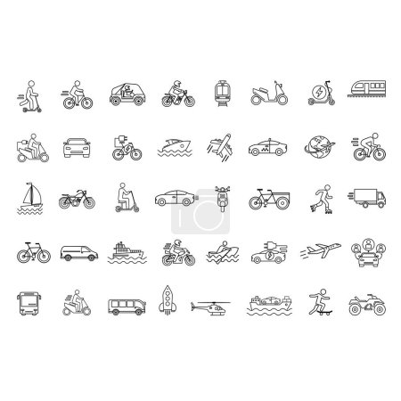 Illustration for Set of Transport Icons. Vector Icons of Cars, Planes, Helicopters, Trams, Motorcycles, Bicycles, Scooters, Boats, Skateboards, Vans and Others - Royalty Free Image