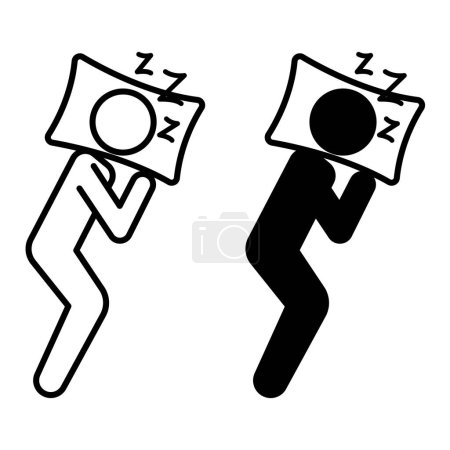 Good Sleep icons. Black and White Vector Icons of a Soundly Sleeping Man on a Pillow. Healthy Sleep, Relaxation. Healthy lifestyle. Wellness Concept