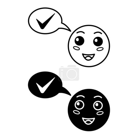 Optimistic Outlook Icons. Black and White Vector Icons of Smiling Human Face. Positive Attitude. Mental Health. Wellness Concept
