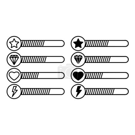 Illustration for Gaming Bar Icons. Black and White Vector Icon of Progress Indicators in Games. Computer Games Concept - Royalty Free Image