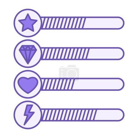 Illustration for Colored Gaming Bars Icon. Vector Icon of Progress Indicators in Games. Computer Games Concept - Royalty Free Image