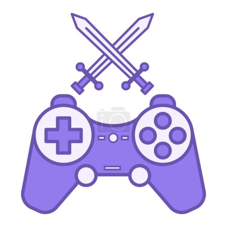 Illustration for Colored Arcade Game Icon. Vector Icon of Console and Crossed Swords. Computer Games Concept - Royalty Free Image
