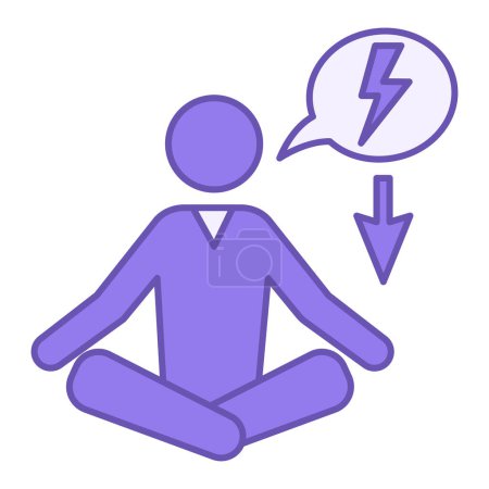 Illustration for Colored Icon Reduce Stress. Vector Icon of Meditating Man and Down Arrow. Learn to Relax. Calm down. Avoid Stressful Situations. Mental Health. Positive Thinking Concept - Royalty Free Image