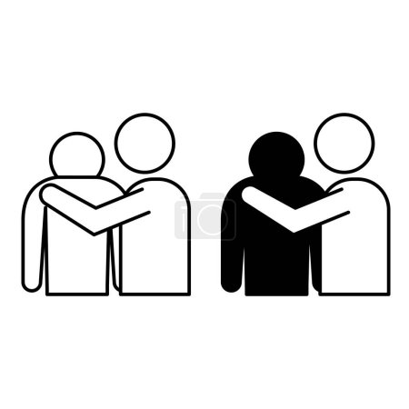Empathy icons. Black and White Vector Icons. Man Consoling Friend. Compassion, Kindness. Problem of Mental Personality, Friendly Hugs. Mental Health