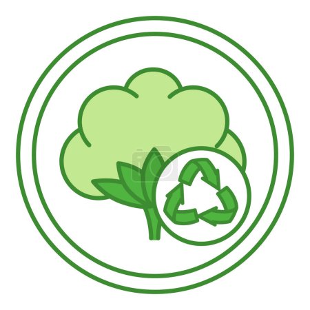 Icono verde algodón reciclado. Icono vectorial. Material respetuoso del medio ambiente y de calidad natural. Etiqueta, Etiqueta para la ropa