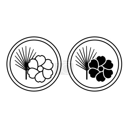 Rayon Fabric Fiber Icons. Black and White Vector Icons. Pine Branch and Cotton Flower. Viscose Silk. Textile Fiber Based on Natural Fiber. Environmentally Friendly Quality Material. Tag, Label for Clothing