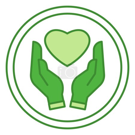 Cruelty Free Green Label. Vektor-Ikone des Herzens in menschlichen Händen. Nicht an Tieren getestet. Mit Liebe gemacht. Etikett für Natur- und Biokosmetik