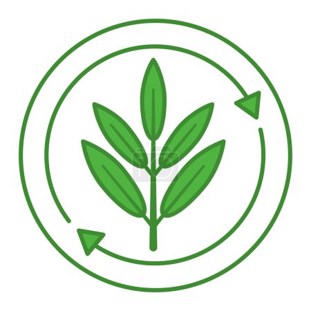 Grüne Lyocell Fabric Fiber Icon. Vektor-Ikone von Eukalyptuszweigen. Textilfaser auf Basis natürlicher Fasern. Tag, Etikett für Kleidung