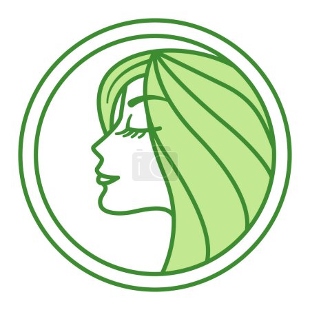 For All Skin Types Green Icon. Vector Icon of Beautiful Woman's Face. Beauty logo. Tag, Stamp, Label, Emblem For Skin Care Products Packaging