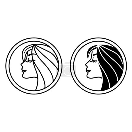 For All Skin Types Icons. Black and White Vector Icons of Beautiful Woman's Face. Beauty logo. Tag, Stamp, Label, Emblem For Skin Care Products Packaging