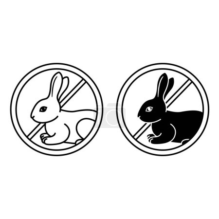 Not Tested on Animals Icons. Black and White Vector Rabbit Icons. Cruelty-Free Label. Label, Tag, Emblem, Stamp for Vegan Natural Eco-Cosmetics