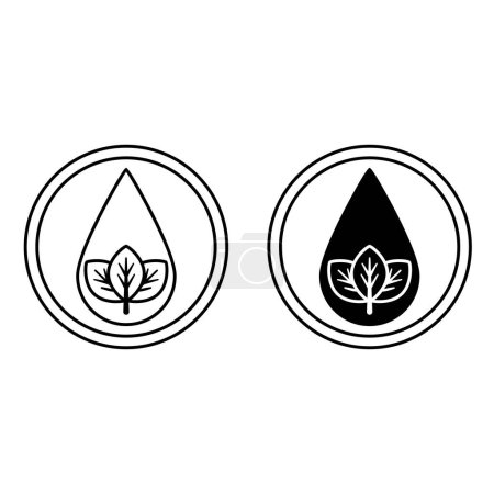 Parabenfreie Symbole. Schwarz-weiße Vektor-Ikonen von Blättern in einem Tropfen. Produkt sicher für Haut und Gesundheit. Tag, Etikett für Natur- und Biokosmetik