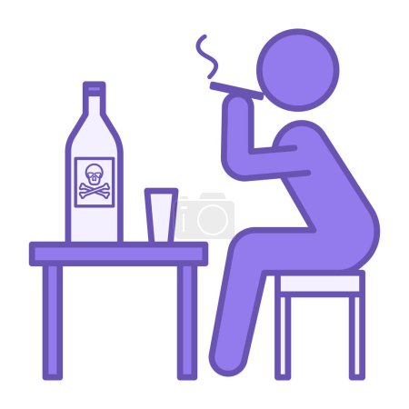 Ungesunde Lifestyle Color Icon. Vektor Icon. Mann raucht eine Zigarette und trinkt ein alkoholisches Getränk Schlechte Gewohnheiten. Lifestyle-Konzept
