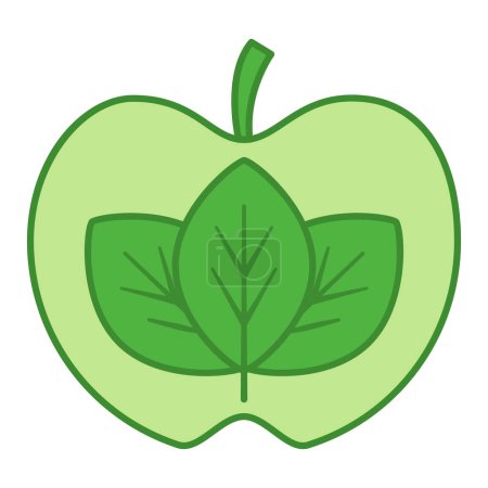 Icône végétalienne verte. Icône vectorielle de jeunes feuilles à l'intérieur d'une pomme. Une saine alimentation. Produits naturels et biologiques. Mode de vie sain Concept