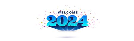 Illustration for Welcome 2024 New year concept. Poster design. 2024 Number 3d vector illustration. - Royalty Free Image