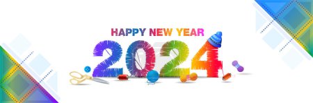 Happy new year 2024 Concept design. Winter fashion, textile, lifestyle and garment industry background.