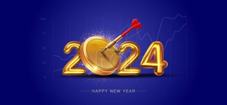 Illustration for 2024 New year concept. Green, futuristic energy and technology poster design. - Royalty Free Image