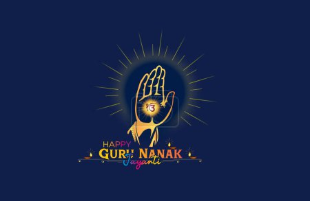 Illustration for Guru Nanak Jayanti holiday Poster design. Indian hindu sikh festival Gurpurab Prakash Parv celebration background. - Royalty Free Image