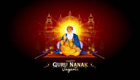 Illustration for Guru Nanak Jayanti poster design. Indian sikh festival background. - Royalty Free Image