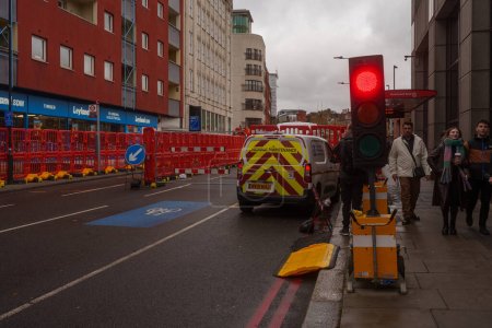 Photo for London/UK; November 7, 2023: Farringdon Road in London is undergoing urgent gas works - Royalty Free Image