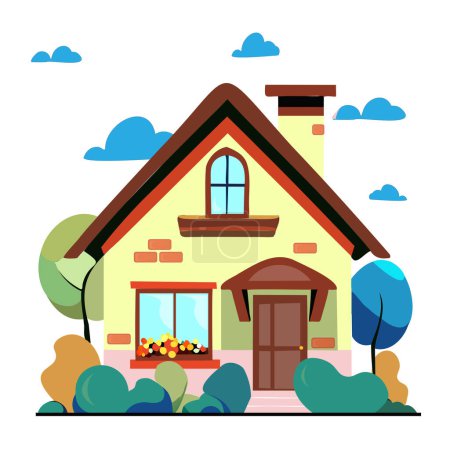 Photo for Illustration of a house in a garden - Royalty Free Image