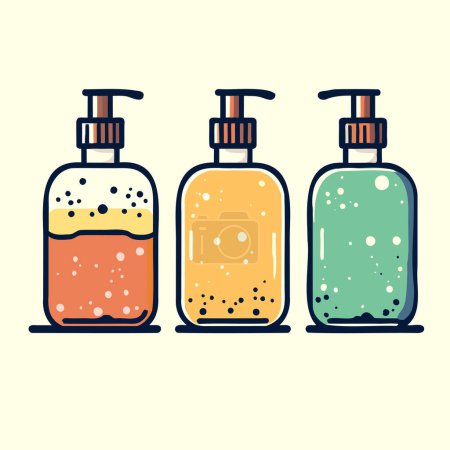 Photo for Minimalistic Vector Illustration of Cosmetic Jars And Bubbles - Royalty Free Image