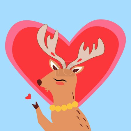Photo for Whimsical Deer Illustration with Heart Background. - Royalty Free Image