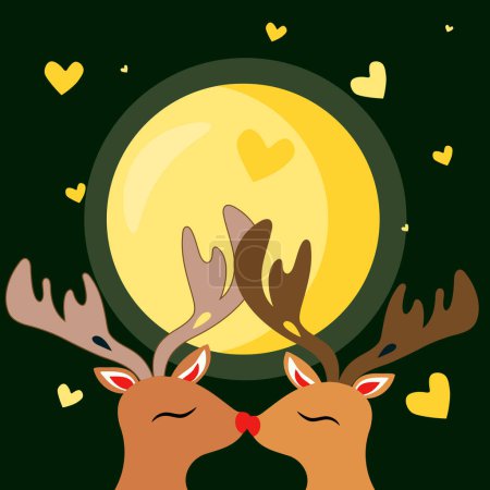 Photo for Cute Reindeer Couple with Heart Vector Illustration. - Royalty Free Image