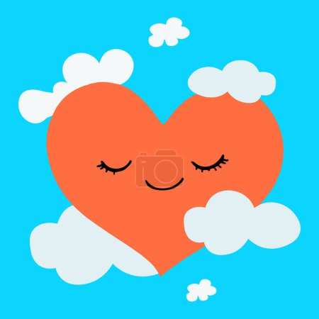 Photo for Cute heart with eyes and clouds on blue background. Vector illustration. - Royalty Free Image