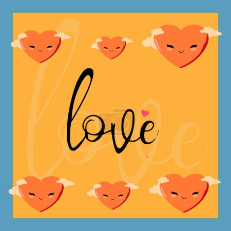 Photo for Cute cartoon hearts with text love. Vector illustration for Valentines Day. - Royalty Free Image