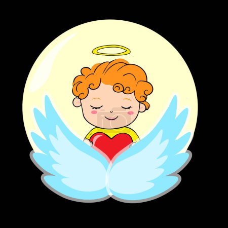 Photo for Cute little boy angel with heart and wings. Vector illustration - Royalty Free Image