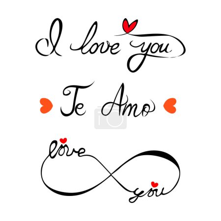 Photo for I love you te amo and infinity symbol. Hand drawn vector lettering. - Royalty Free Image