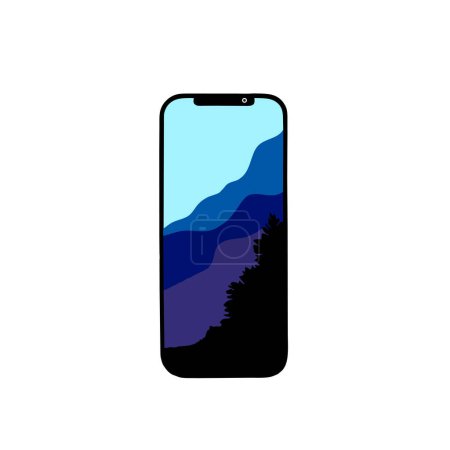 Photo for Smartphone with a mountain silhouette on the screen. Vector illustration. - Royalty Free Image