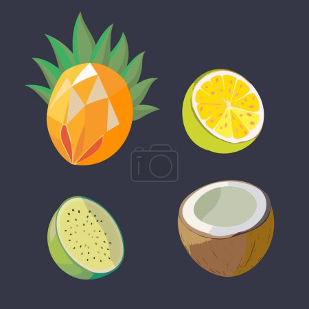 Illustration for Coconut, lime and other tropical fruits, vector illustration. - Royalty Free Image