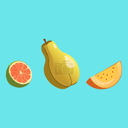 Photo for Fruit set. Vector illustration in flat style. Isolated on blue background. - Royalty Free Image