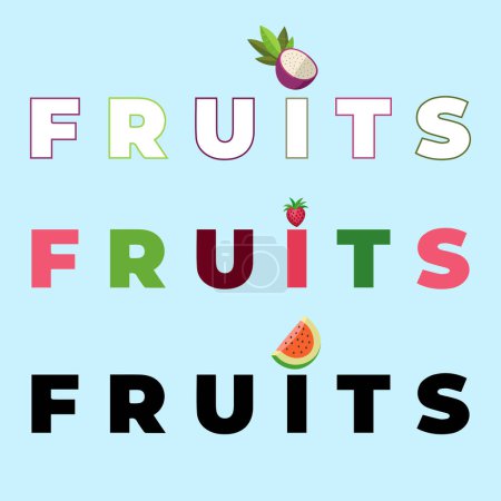 Photo for Different Fruit text typography. Vector illustration for your design. - Royalty Free Image