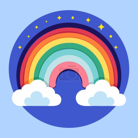 Photo for Rainbow with clouds and stars. Vector illustration in flat style - Royalty Free Image