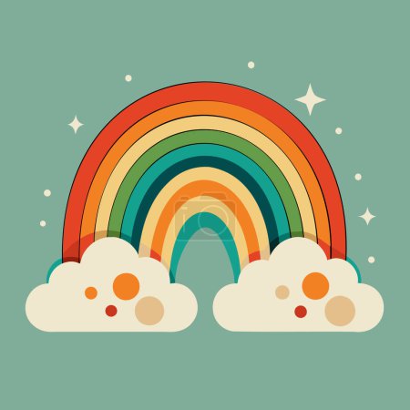 Photo for Rainbow with clouds and stars. Vector illustration in flat style. - Royalty Free Image