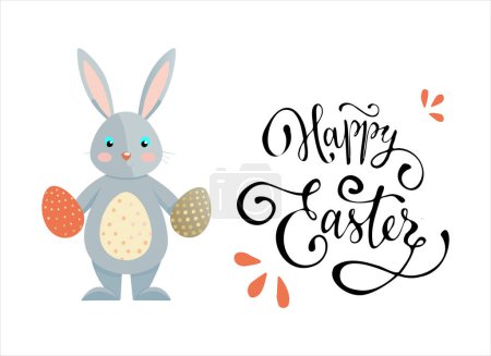 Photo for Cute easter bunny with easter eggs, vector illustration - Royalty Free Image
