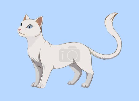 Photo for A white cat with blue eyes standing on a blue background - Royalty Free Image