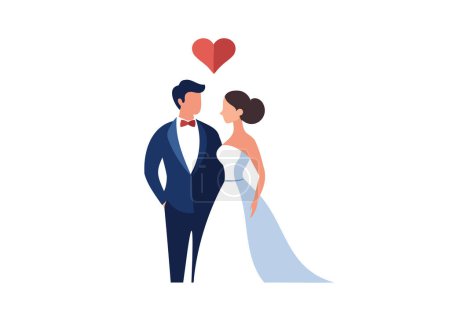 Elegant Wedding Couple Illustration with Heart Symbol
