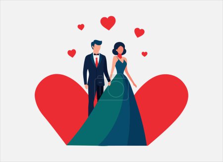 Elegant Couple Illustration with Hearts for Valentine's Day
