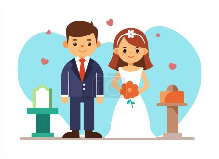 Charming Cartoon Wedding Couple Illustration