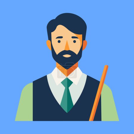 Professional Male Teacher Vector Illustration on Blue Background